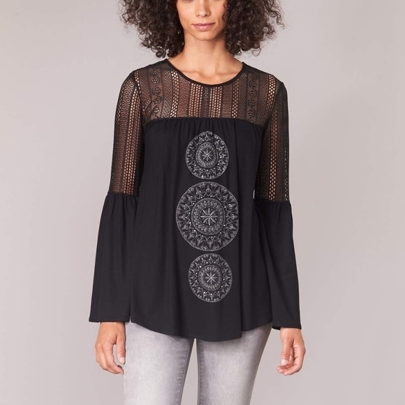 Desigual Tops - Desigual | Mandala Lace Yoke Bell Sleeve Blouse